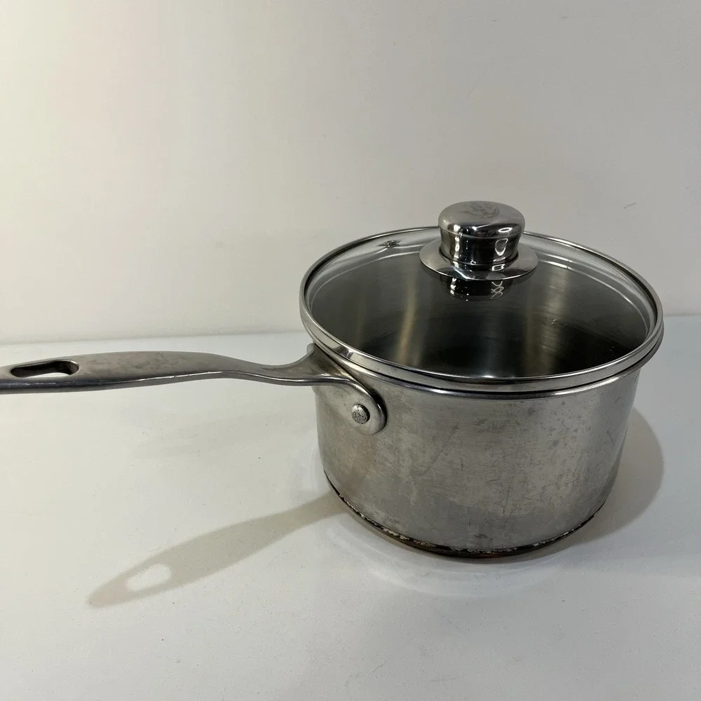 Vtg Revere Ware Copper Bottom 2.5 Qt-Saucepan w/Glass Lid METAL Handle‎ 1801